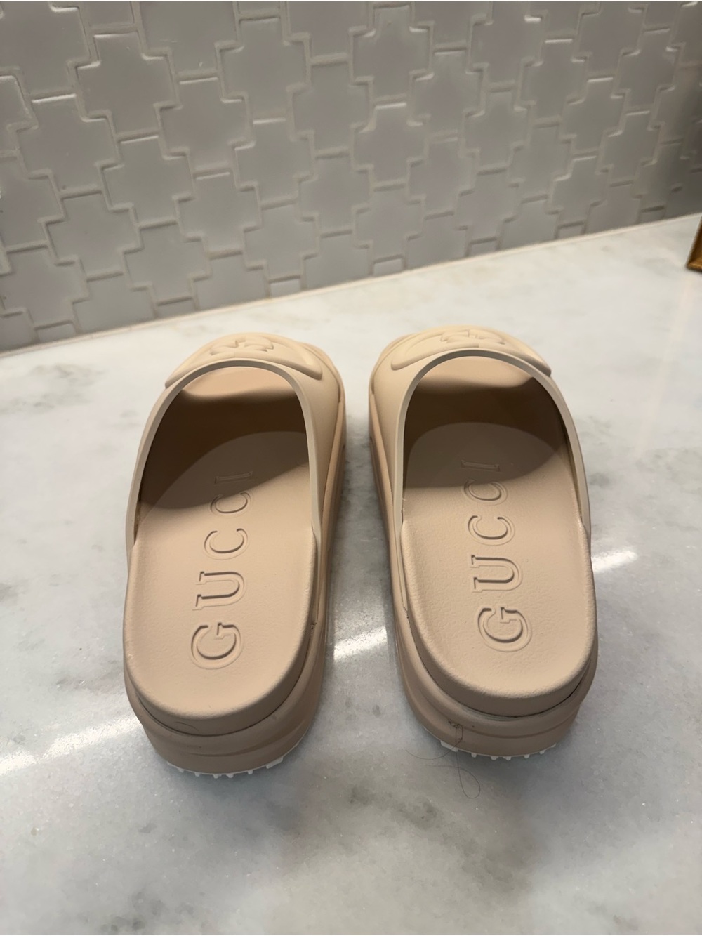 Gucci Interlocking G Logo Rubber Slides - Size 38